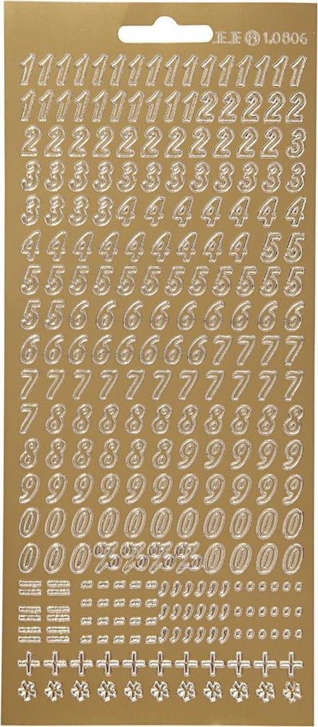Creativ company stickers goud - gouden cijfers stickers - zelfklevende foliestickers met getallen - stickervellen cijfers - diy decoratie - kaarten maken - scrapbooking - 10x23 cm - 1 vel