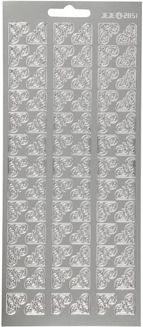 Creativ company stickers zilver - hoeken stickervel - zelfklevende decoratieve stickers - diy kaarten maken scrapbooking versiering - 10x23 cm