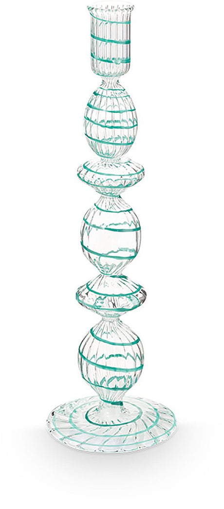 Pip studio - kandelaar - woonaccessoires - licht blauwe kaarsenhouder - glas swirl - 28cm