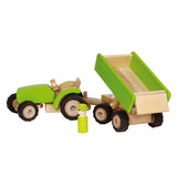 Goki Wood Tractor Green med trailer