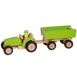 Goki Wood Tractor Green med trailer