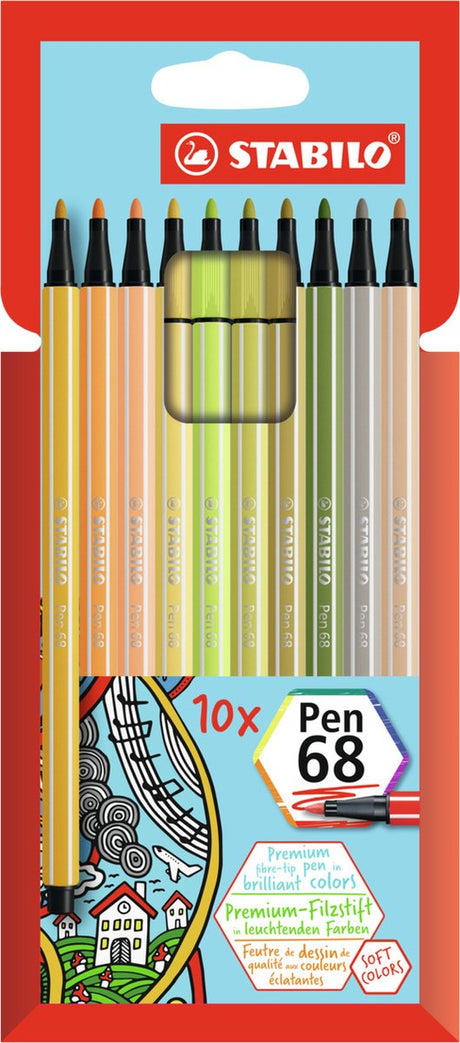 Stabilo pen 68 - premium viltstift - etui met 10 nieuwe kleuren