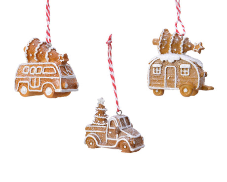 Decoris kersthanger peperkoek auto's polyresin 7x4,5x7,5cm