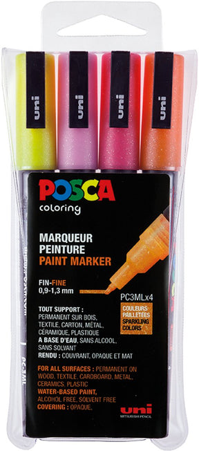 Uni posca verfmarker 4 set 3m glitter warm