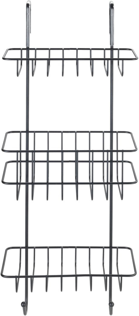 Wenko doucherek revigo 3-laags zwart staal 19x57cm - zonder boren - doucherekje hangend - douchemand - douchecaddy ophangbaar