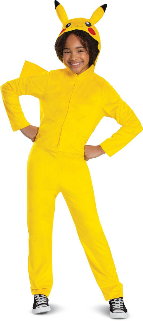 Disguise pokémon, pikachu jumpsuit met capuchon deluxe, maat l (10-12 jaar) l