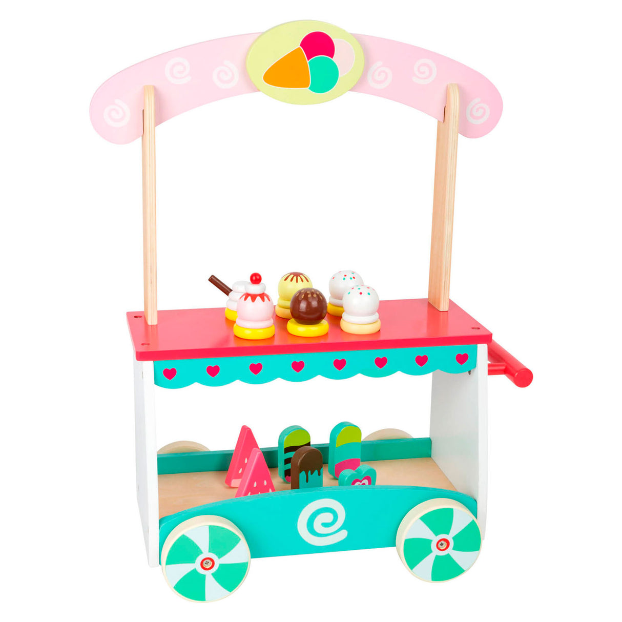 Small foot wooden ice cream cart with accessories