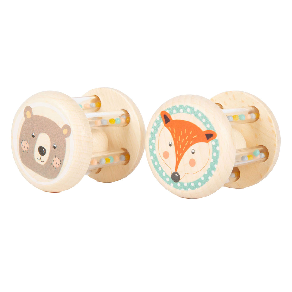 Small foot wooden rattle animal, set of 2