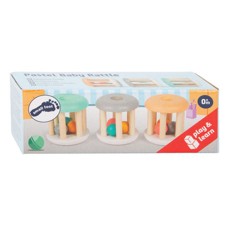 Small foot - houten baby ratel pastel, 3st.
