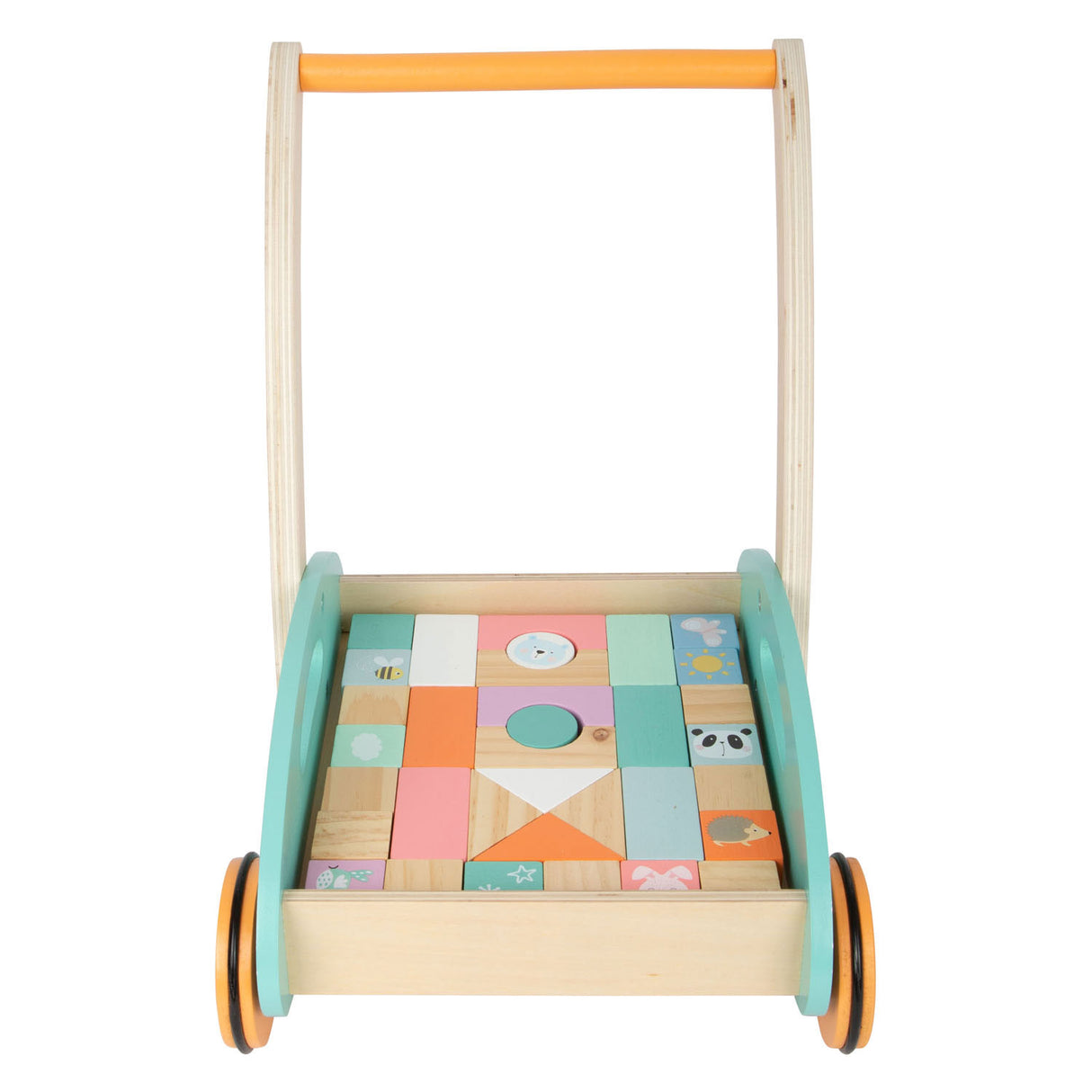 Small foot wooden baby walker with blocks pastel, 35dlg.