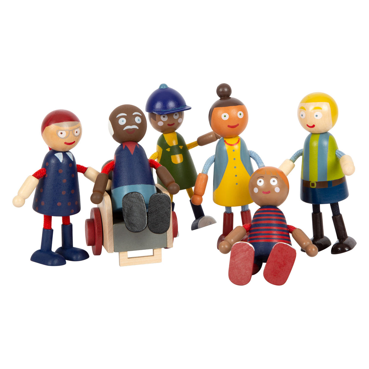 Small foot wooden dollhouse family with wheelchair, 6st.