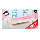 Small foot wooden doll bed white with bedding, 4dlg.