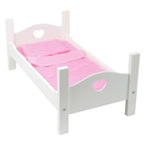 Small foot wooden doll bed white with bedding, 4dlg.