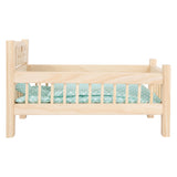 Small foot wooden doll bed of course with bedding, 4LDG.