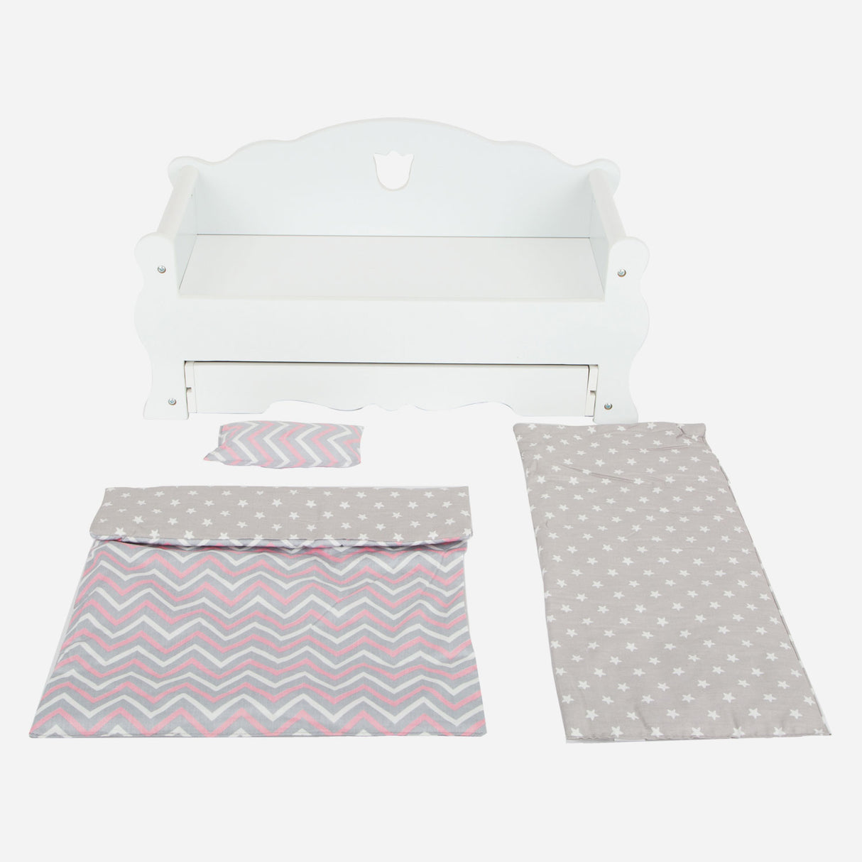 Small foot - houten poppenbed met lade en beddengoed, 4dlg.