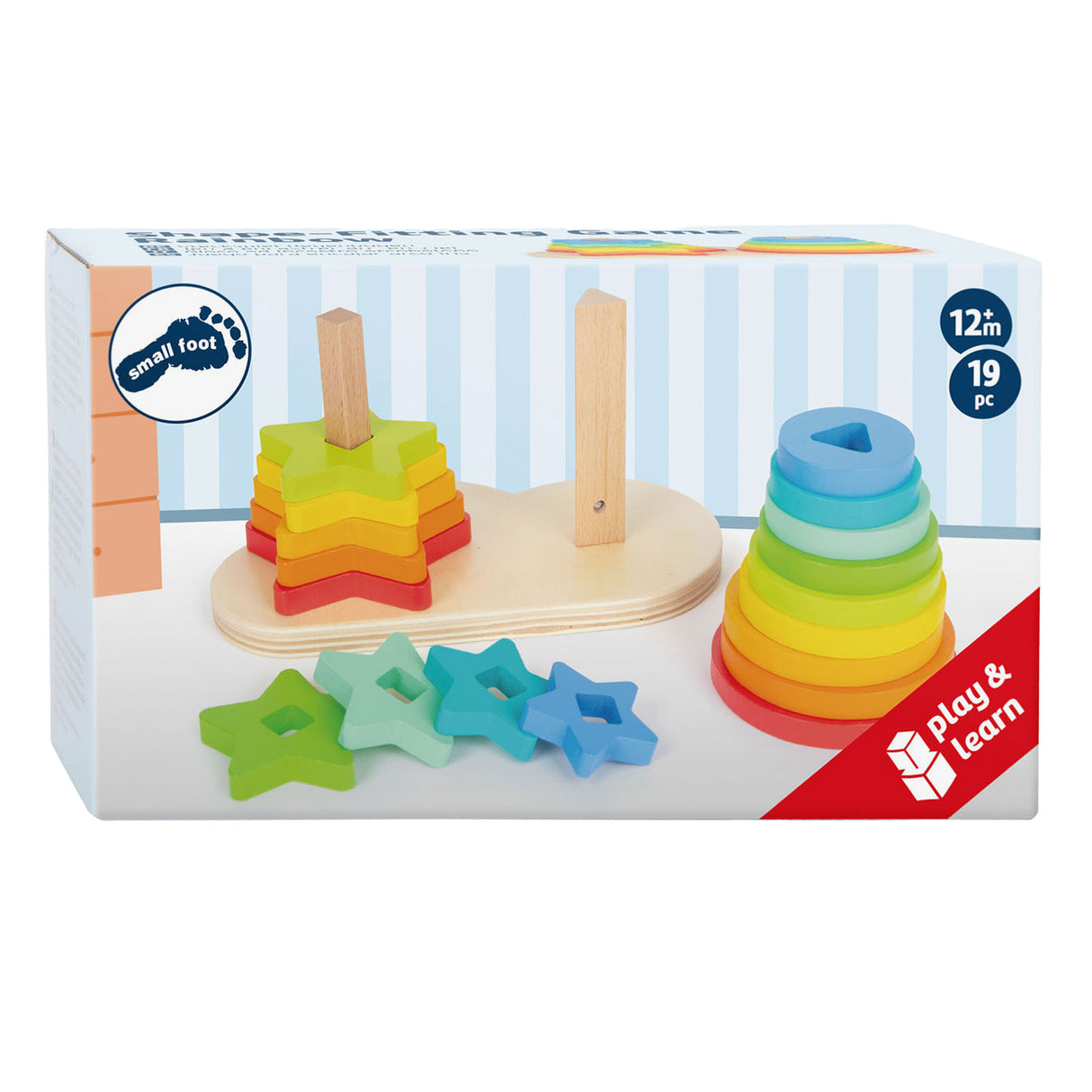 Small foot wooden stacking tower rainbow circle and star, 19dlg.