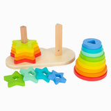 Small foot wooden stacking tower rainbow circle and star, 19dlg.