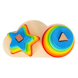 Small foot wooden stacking tower rainbow circle and star, 19dlg.