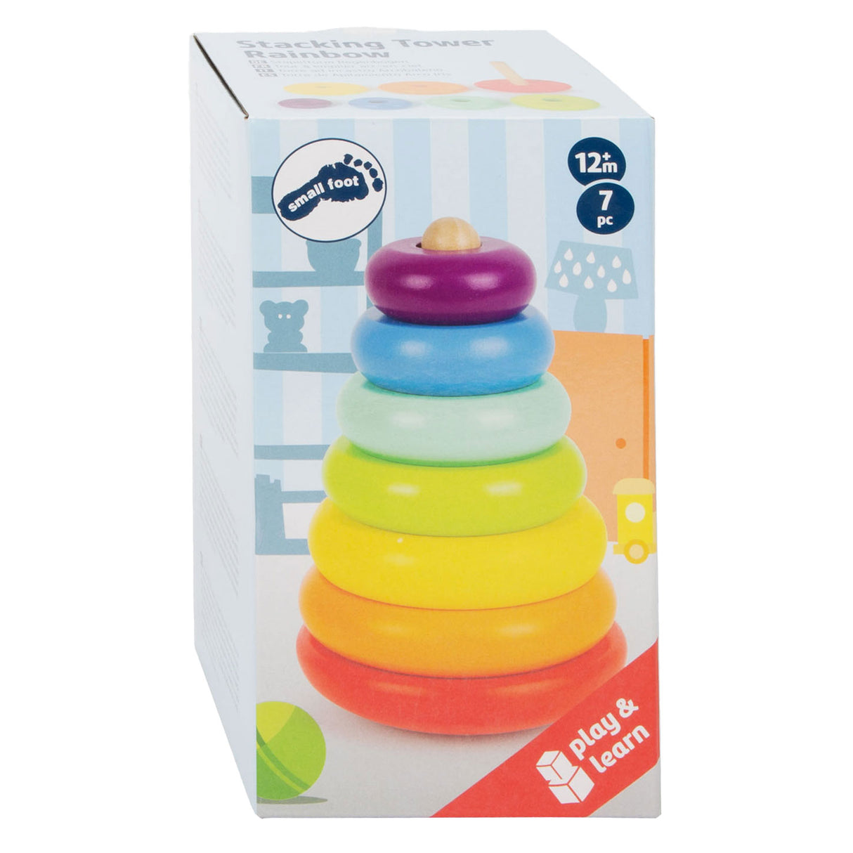 Small foot wooden stacking tower rainbow, 7dlg.