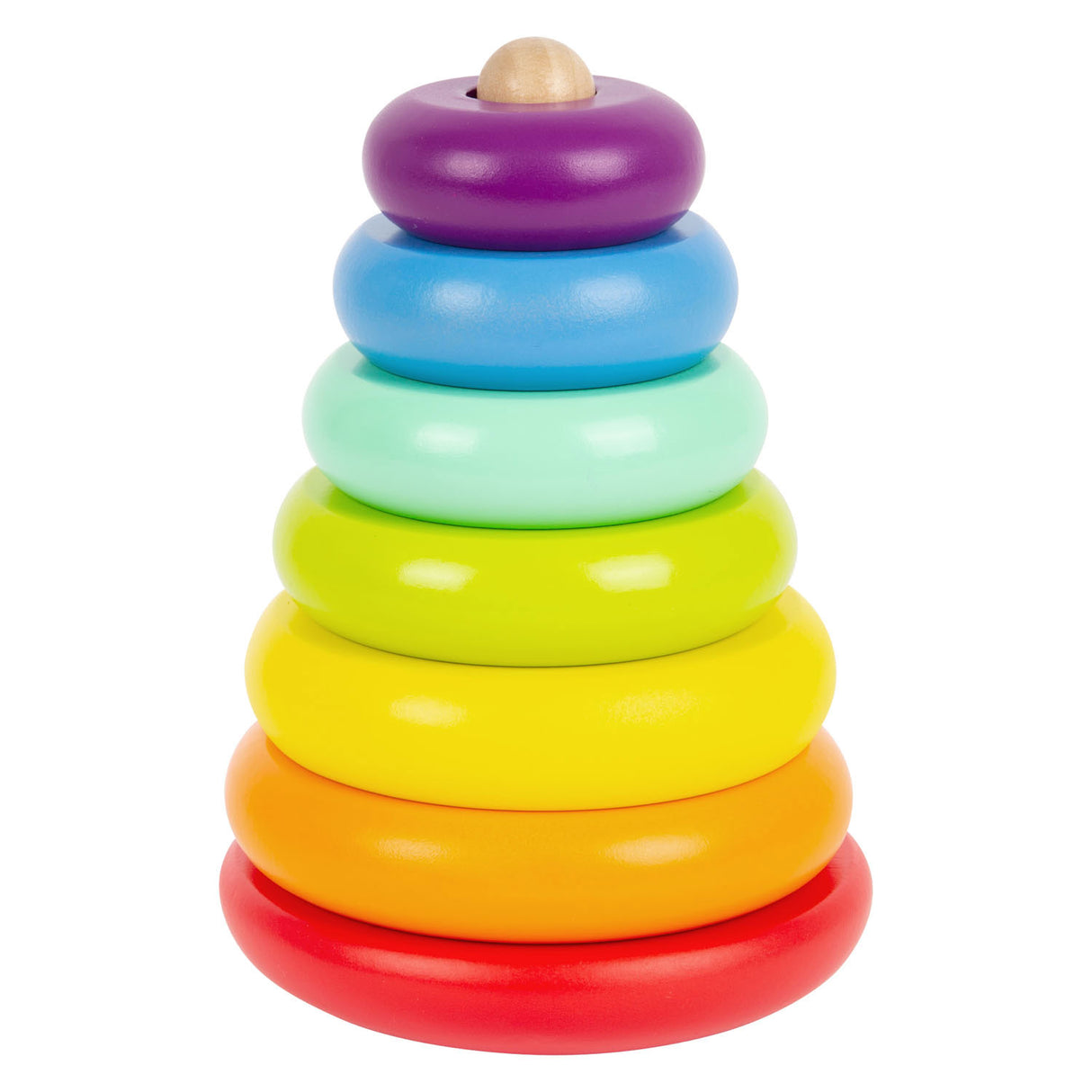 Small foot wooden stacking tower rainbow, 7dlg.