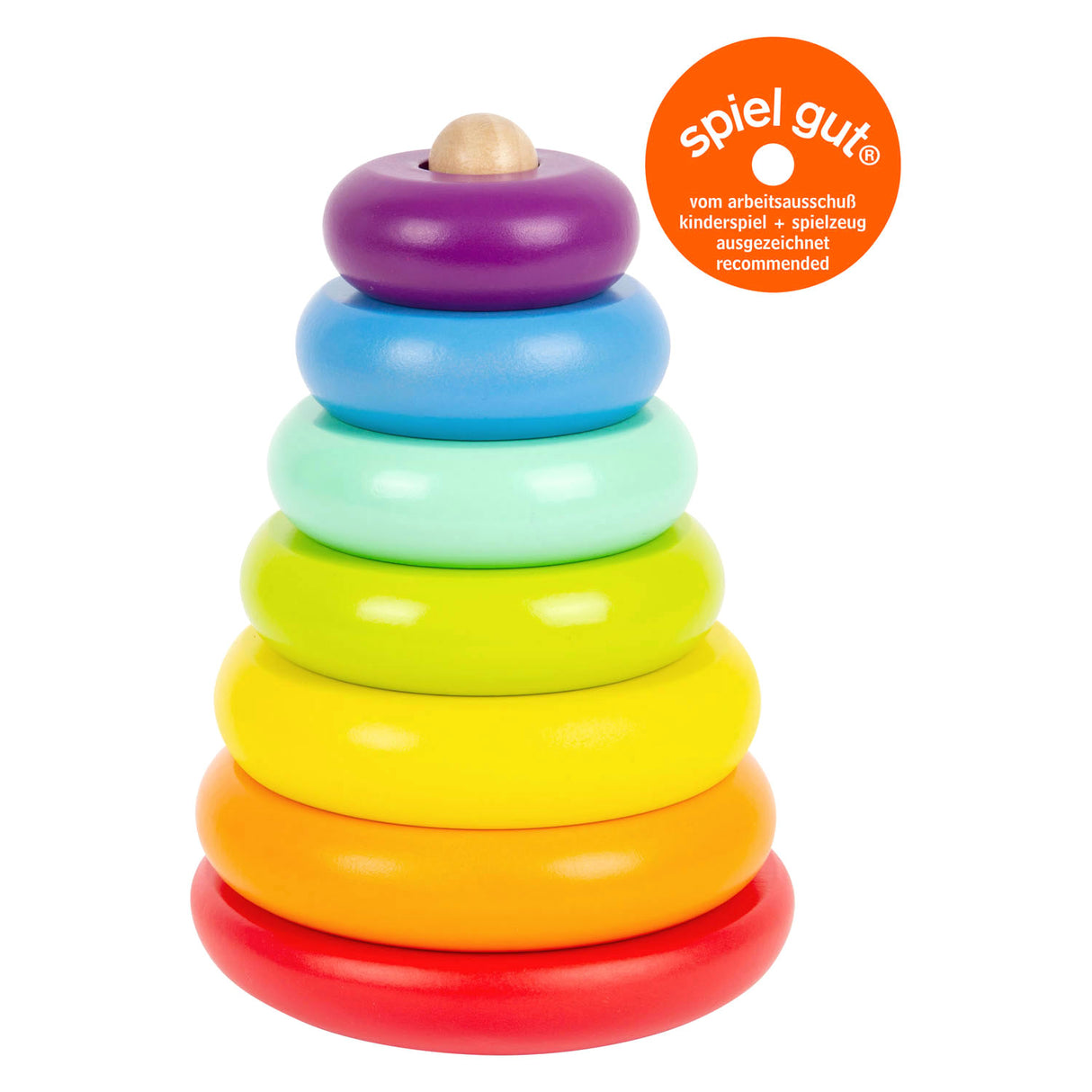 Small foot wooden stacking tower rainbow, 7dlg.