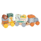 Small foot wooden stacking blocks train safari, 16dlg.