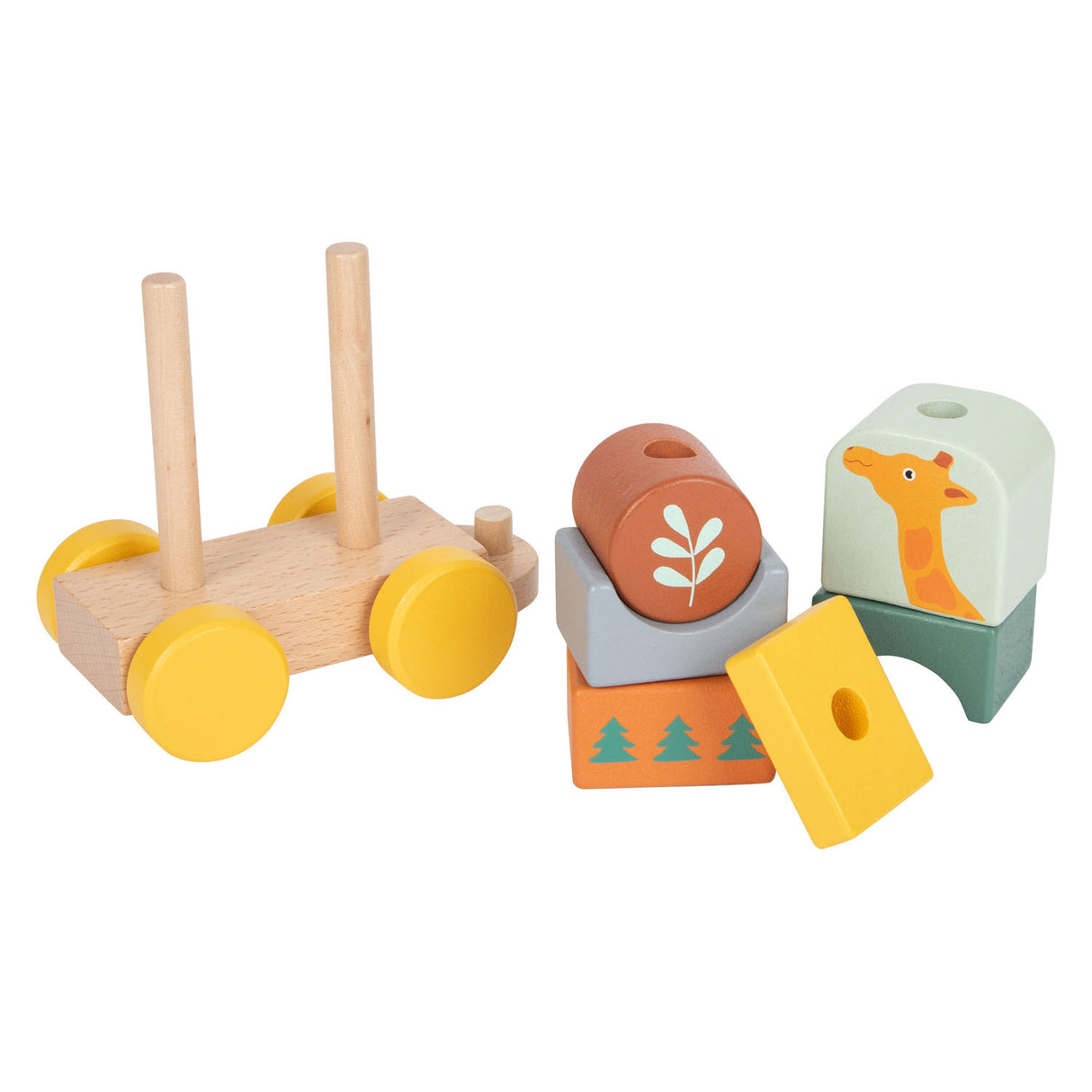 Small foot wooden stacking blocks train safari, 16dlg.