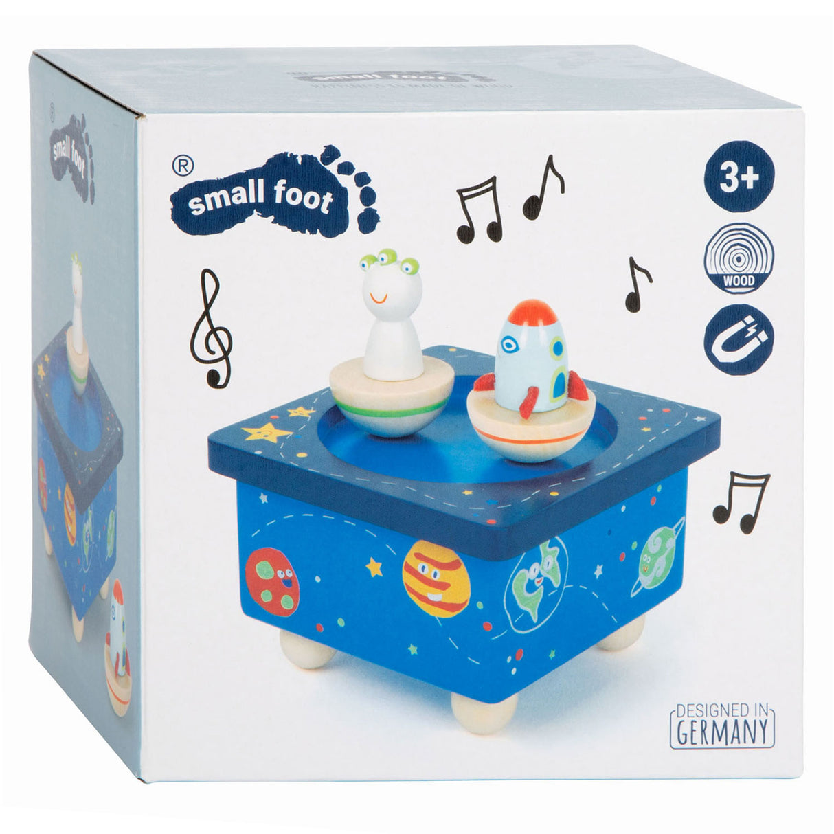 Small foot wooden music box space travel