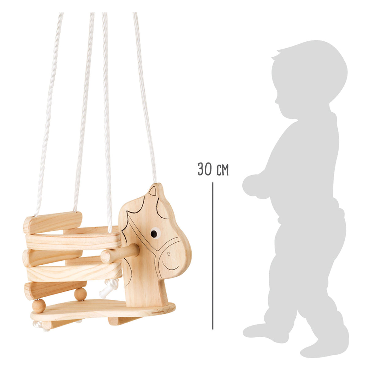 Swing de caballo de madera de pie pequeño, 145 cm