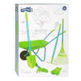 Small foot garden tools with wheelbarrow green, 8dlg.