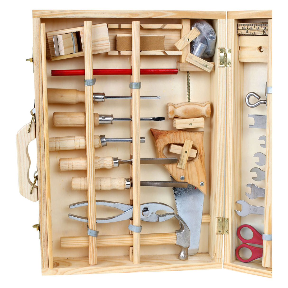 Petit pied à outils en bois de luxe avec outils, 28dlg.