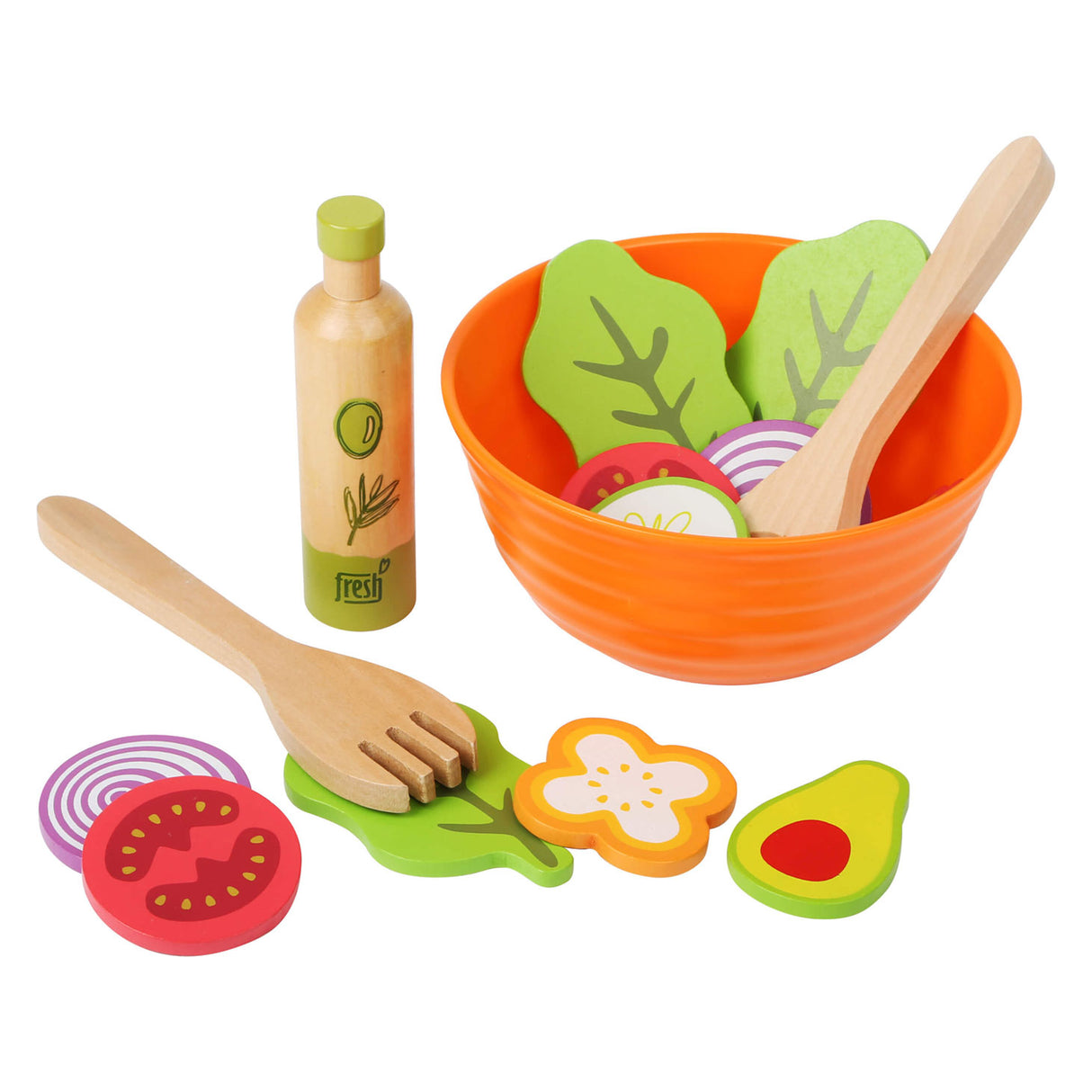 Playets de madera de pie pequeño juego de juego de ensalada, 15dlg,