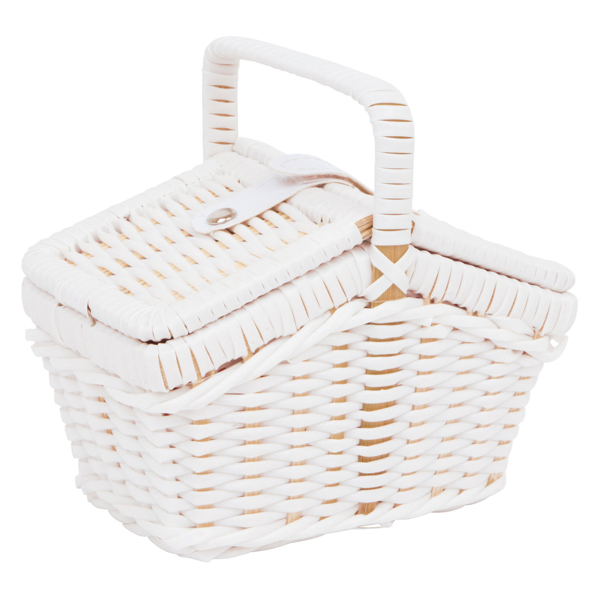 Small foot wooden picnic basket tina with crockery, 19dlg.