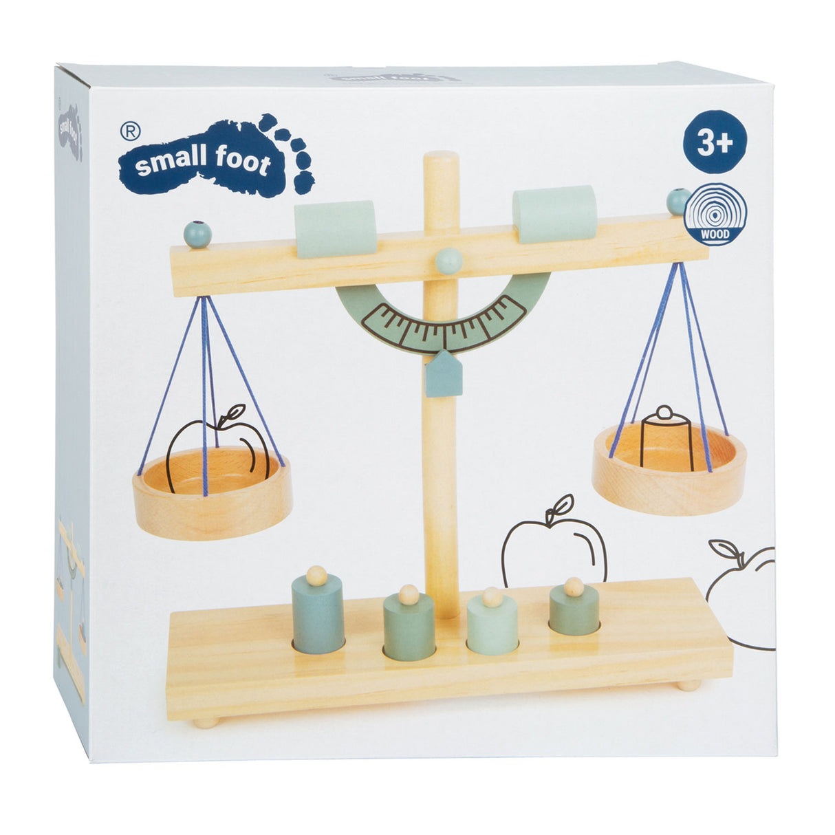 Small foot wooden scale with weights, 5dlg.