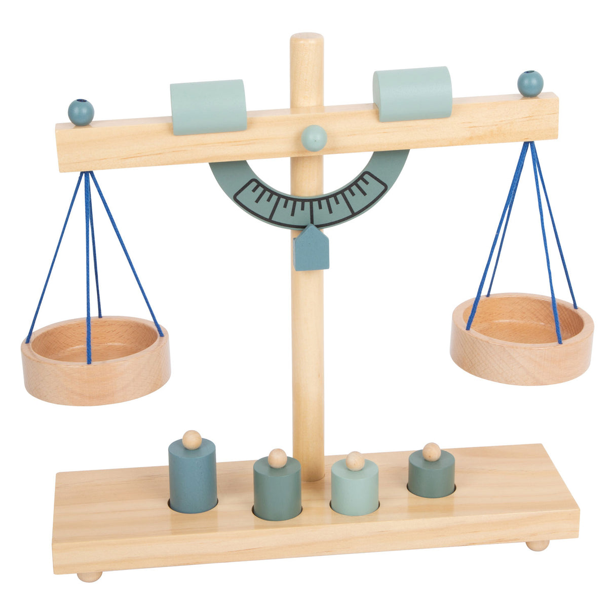 Small foot wooden scale with weights, 5dlg.