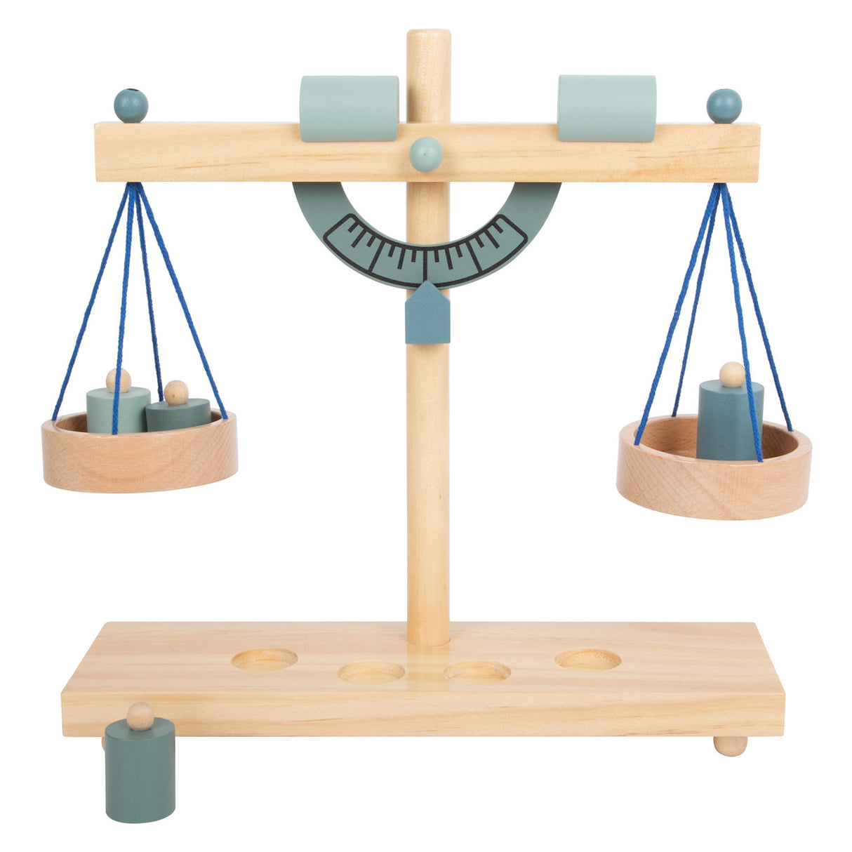 Small foot wooden scale with weights, 5dlg.