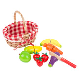 Small foot wooden picnic basket with cut fruit, 15dlg.