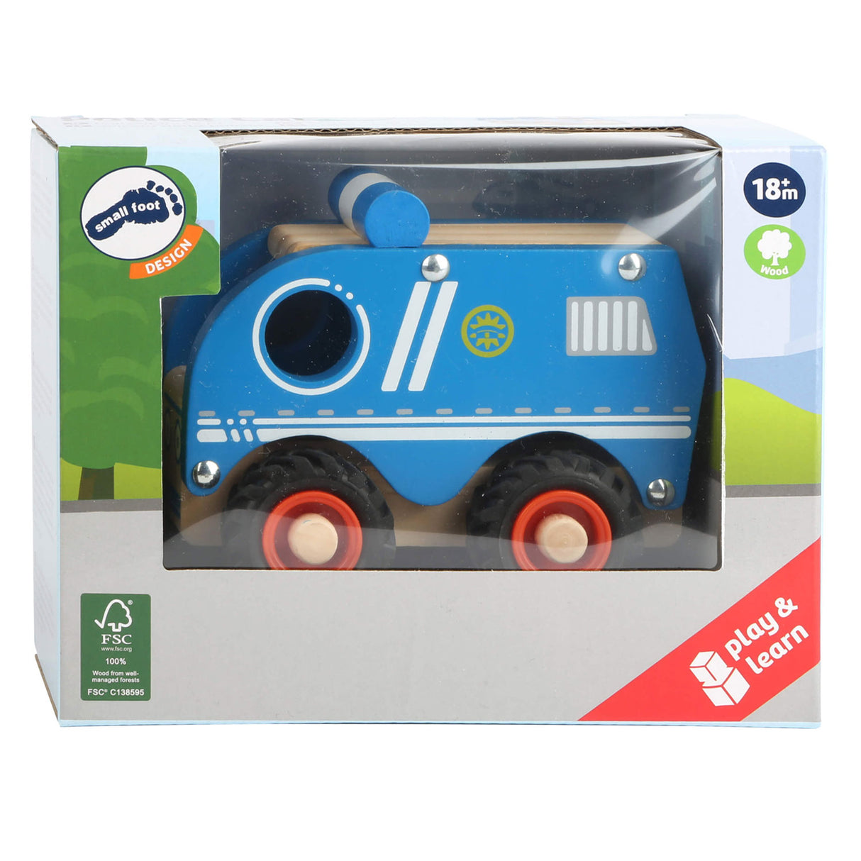 Small foot wooden police car blue