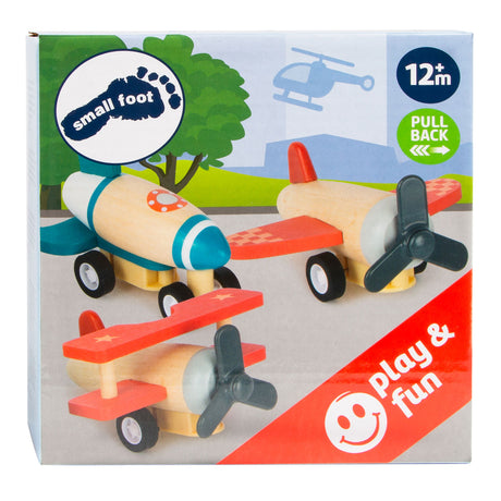Small foot - houten pull-back vliegtuigen, set van 3