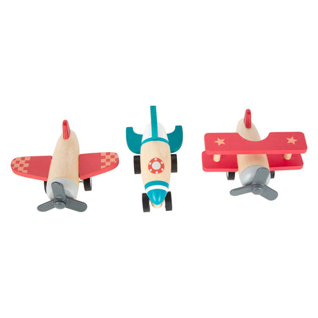 Small foot - houten pull-back vliegtuigen, set van 3