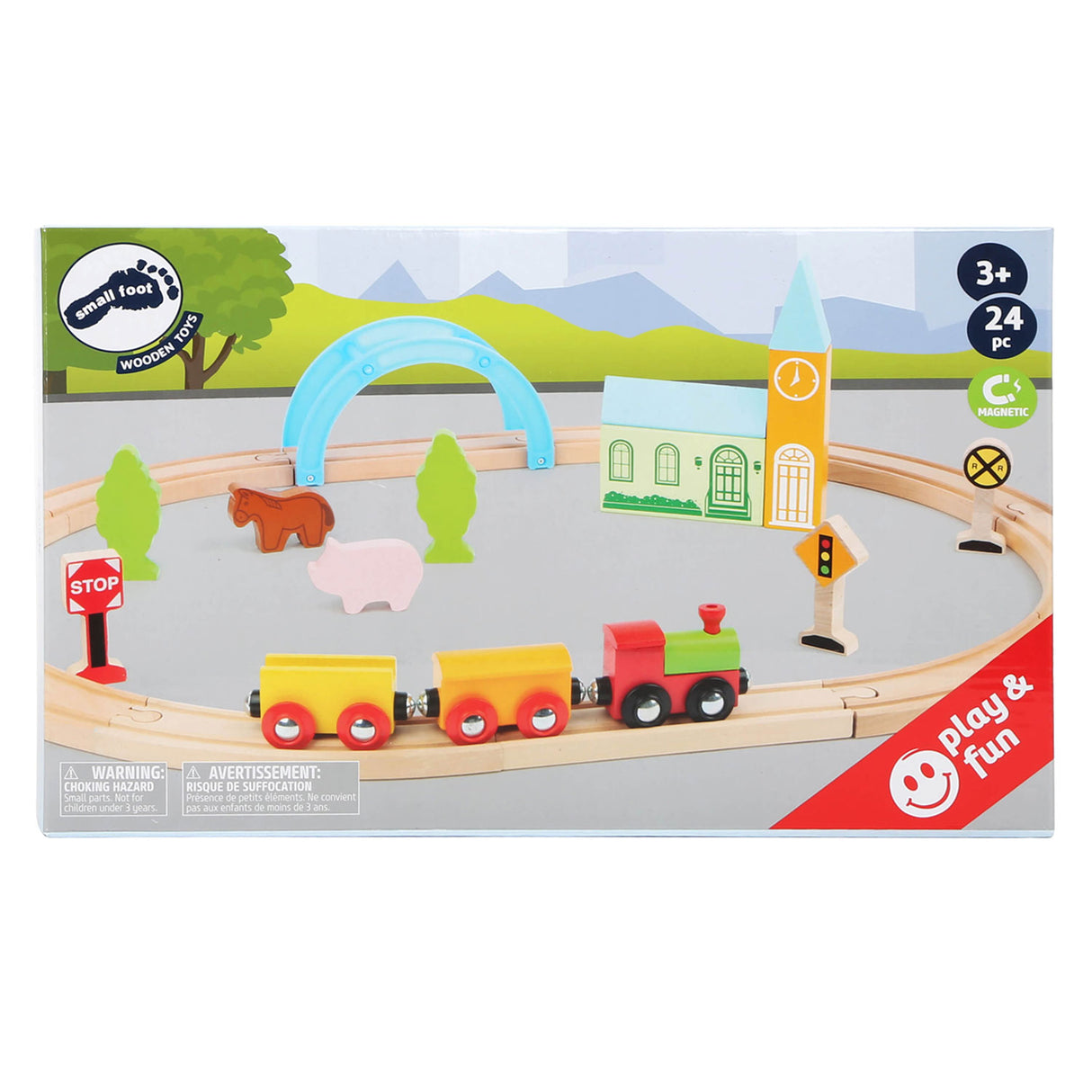 Small foot wooden train set city and countryside, 24dlg.