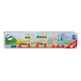 Small foot wooden train transporter with cars, 11dlg.