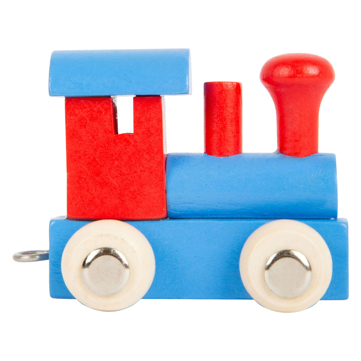 Small foot houten lettertrein locomotief rood blauw