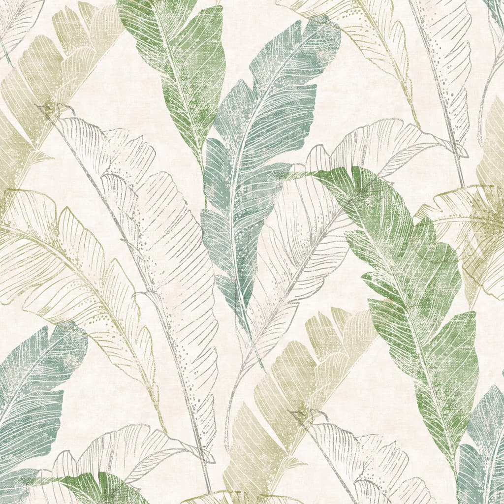 Hollandske Wallcoverings Dutch Wallcoverings Tapet Tropical Leaf Gray and Green