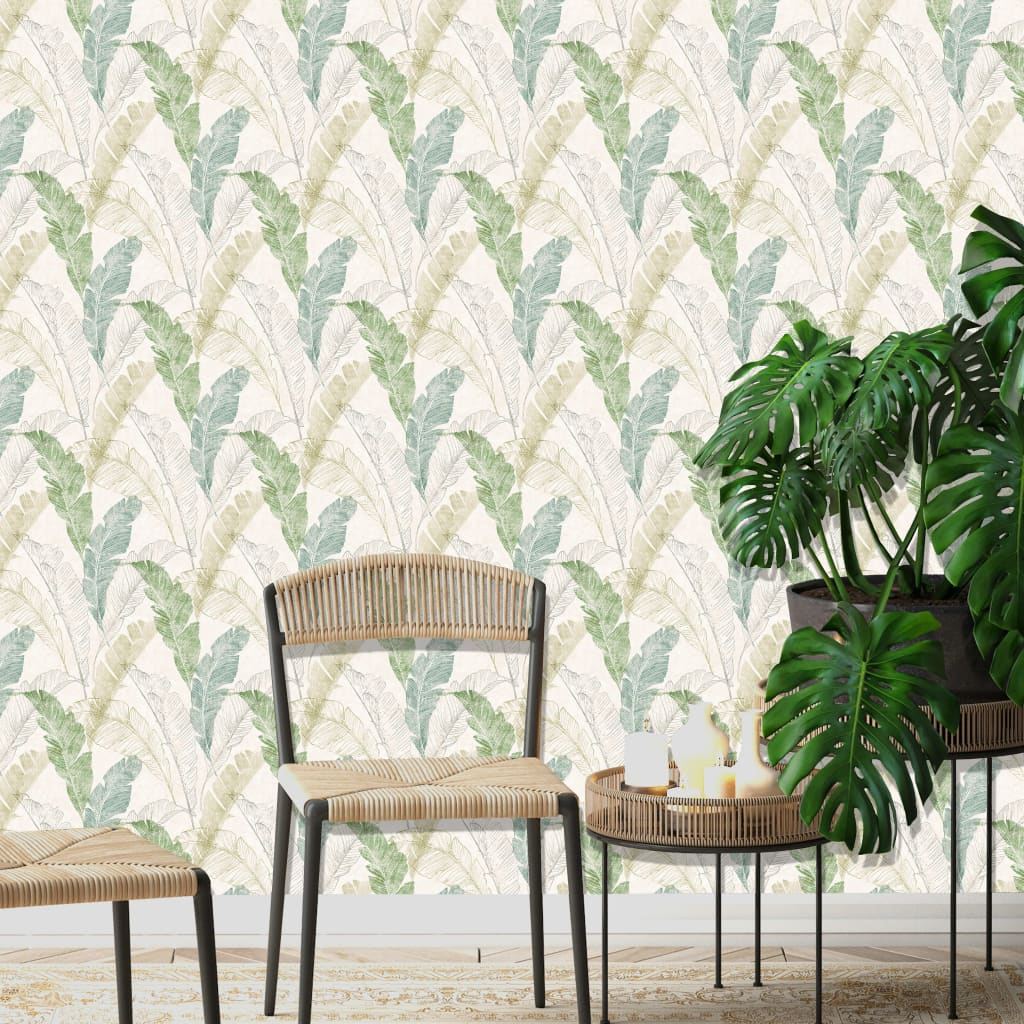 Hollandske Wallcoverings Dutch Wallcoverings Tapet Tropical Leaf Gray and Green