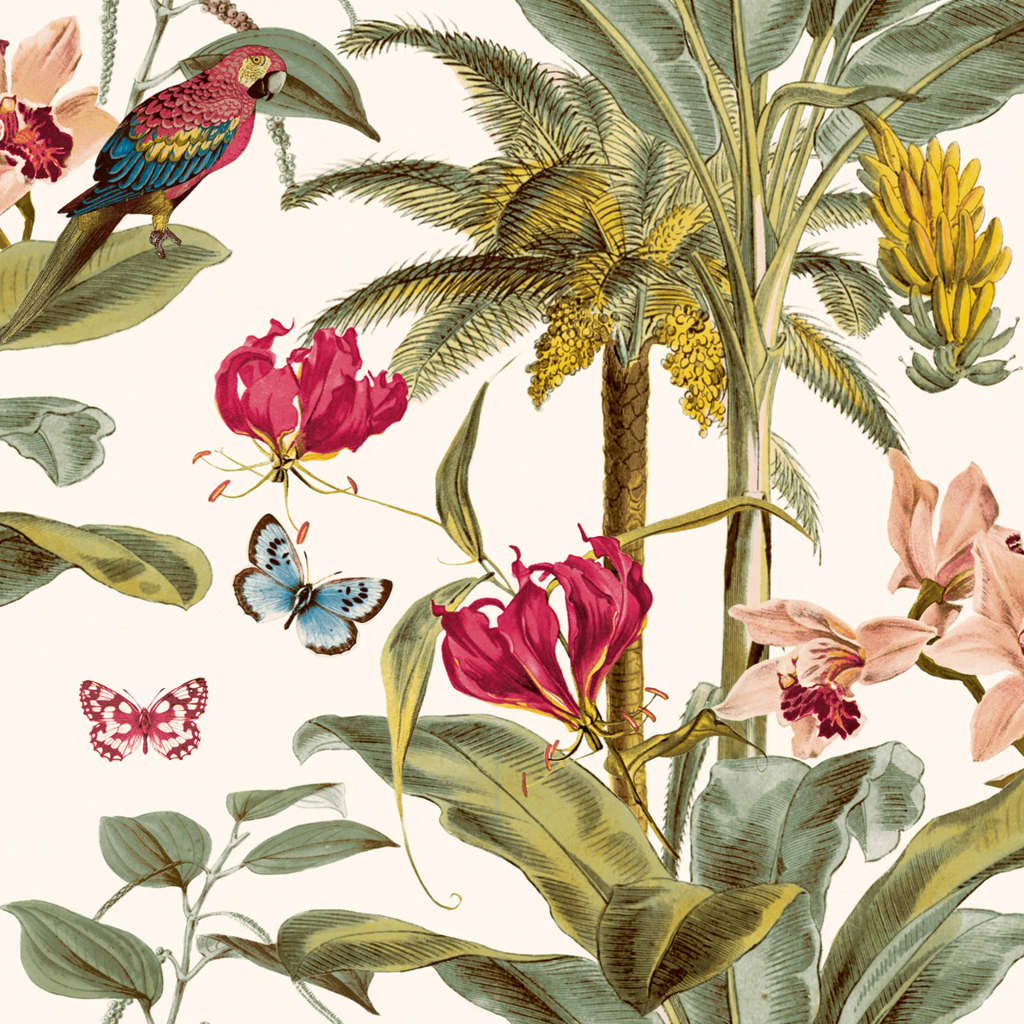 Hollandske Wallcoverings Dutch Wallcoverings Tapet Tropical Palm Green and Pink