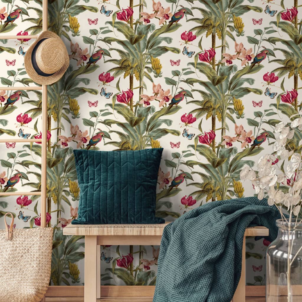 Hollandske Wallcoverings Dutch Wallcoverings Tapet Tropical Palm Green and Pink