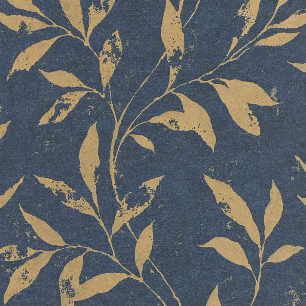 DUTCH WALLCOVERINGS DUTCH WALLCOVERINGS Behang Leafs blauw en goudkleurig