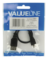 Valueline Valueline Vlcp60570b02 Usb 2.0 Usb Micro B Mannelijk Usb A Vrouwelijk Adapter Kabel 0,20 M Zwart