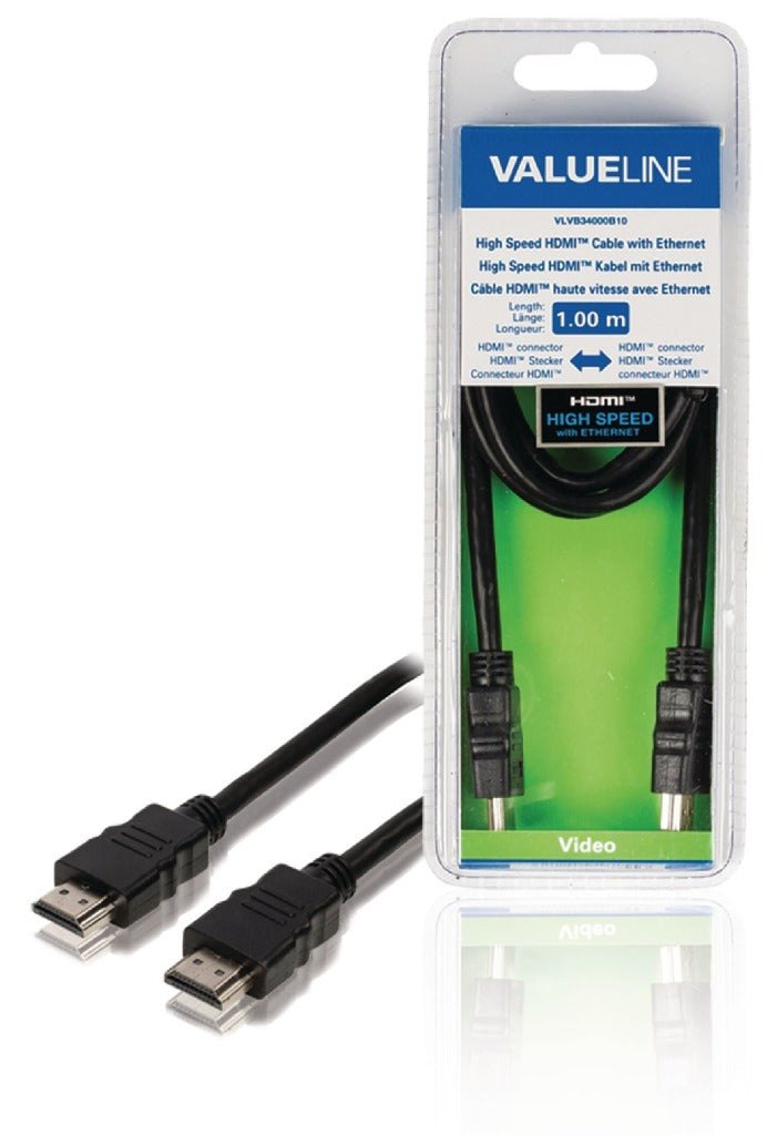 Valueline Valueline VLVB34000B10 Høyhastighets HDMI -kabel med Ethernet HDMI -kontakt HDMI -kontakt 1,00 m svart